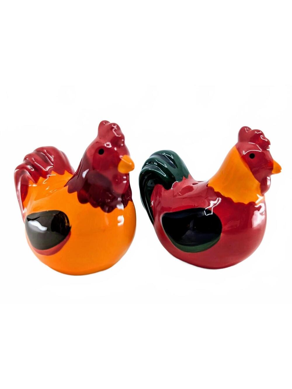 Ceramic Rooster Salt and Pepper Shakers Colorful Farmhouse Kitchen Set